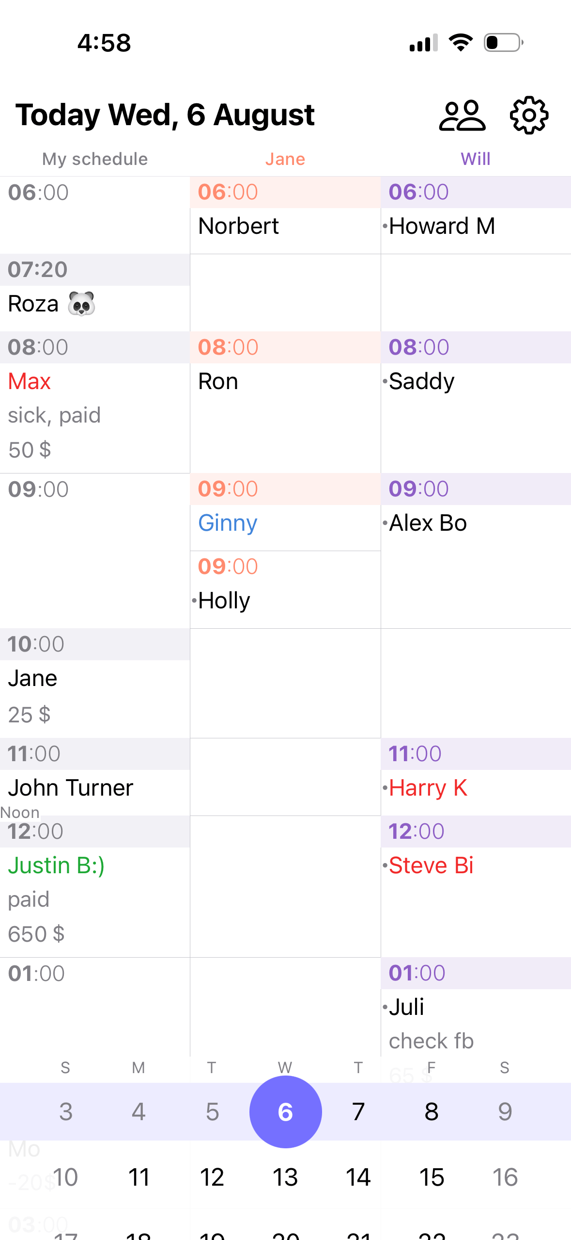 Staff schedules